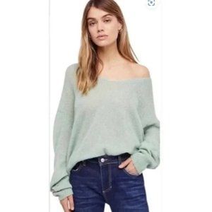 Free people Gossamer alpaca/wool blend V neck sweater in mint blue green, S